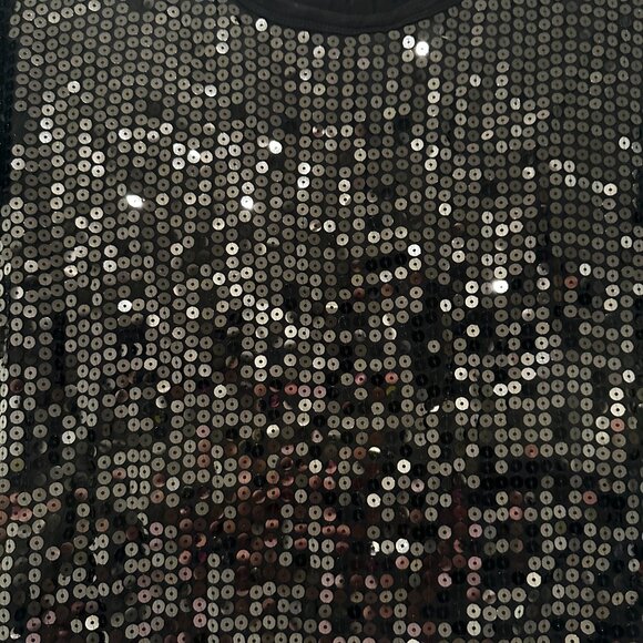 Michael Kors Shirt Black Sequin Front Round Neck Short Sleeve 100% Rayon Size-S - Picture 5 of 6